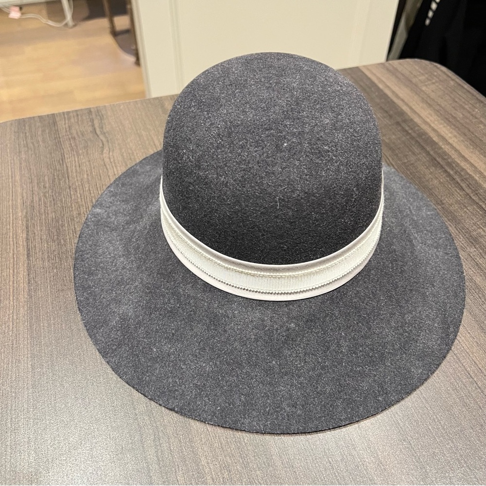 rag & bone Black Wool Felt Wide-Brim Hat with White Band